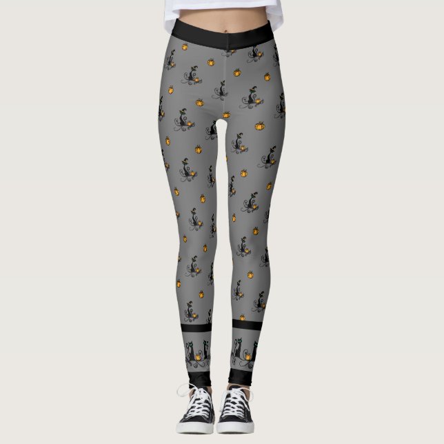 Leggings Chats noirs sorcière d'Halloween - Gris (Devant)