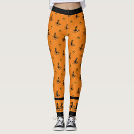 Leggings Chats noirs sorcière d'Halloween - Orange