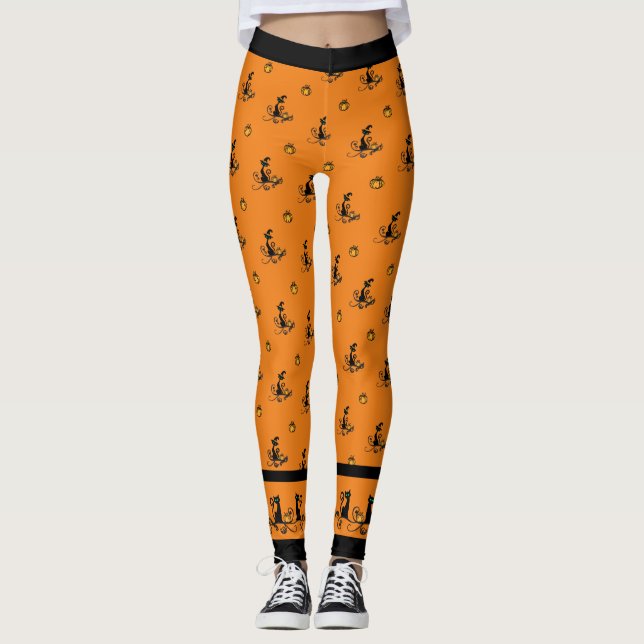 Leggings Chats noirs sorcière d'Halloween - Orange (Devant)