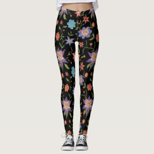 Leggings Chats sur les fleurs colorées