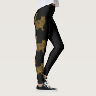 Leggings Chatte à feuilles métalliques écrasées en or d