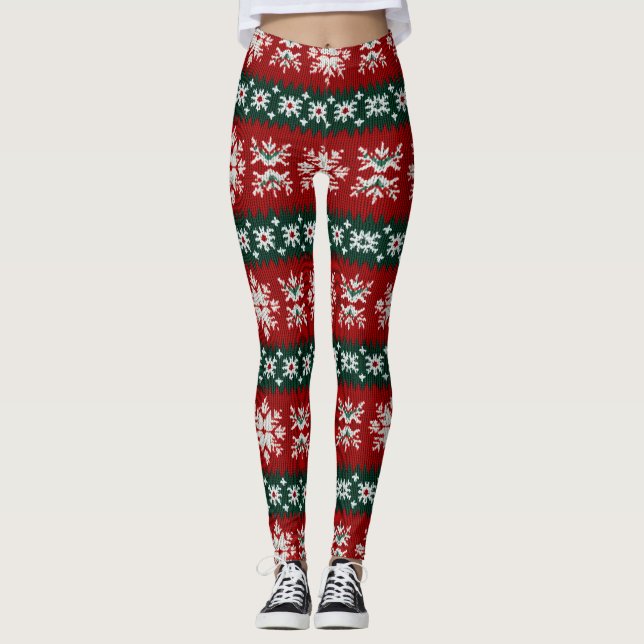 Leggings Chaud de Noël moche Rouge et vert (Devant)