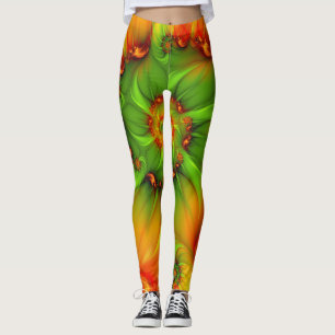 Leggings Chaud Été Vert Orange Abstrait coloré Fractal