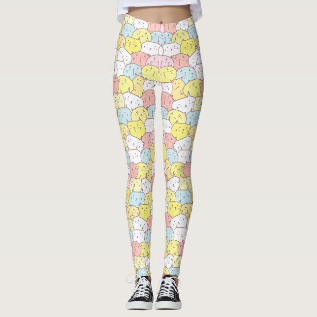 LEGGINGS CHAUSSURES JAUNES PASTEL BLEU ROSE CUTE ILLUSTRÉES (Devant)