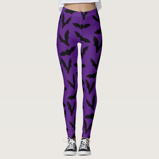 Leggings Chauves-souris sur pattes d'Halloween violet (Devant)