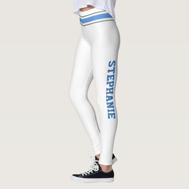 Leggings Cheerleaders bleus et blancs Personnaliser les lég (Gauche)
