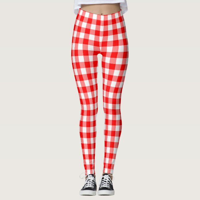 Leggings Chèques En vichy taille moyenne rouge et blanche (Devant)
