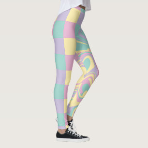Leggings Chèques et perles Pastel Rose, Jaune, Violet & Ver
