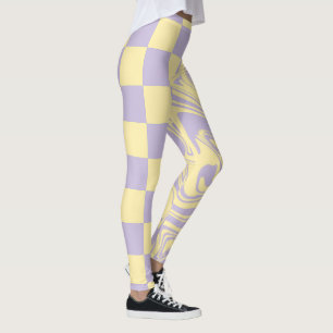 Leggings Chèques et tourbillons - Pastel Jaune et Violet