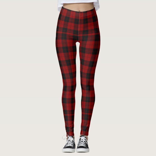 Leggings Chèques noir rouge à bison à la mode Luminjack (Devant)