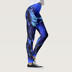 Leggings Cheval Bleu Néon Couchant Au Lune Starry Night