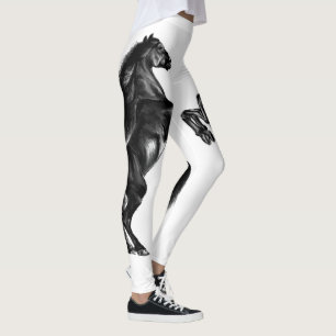 Leggings Cheval sauvage noir droit - Dessin noir et blanc