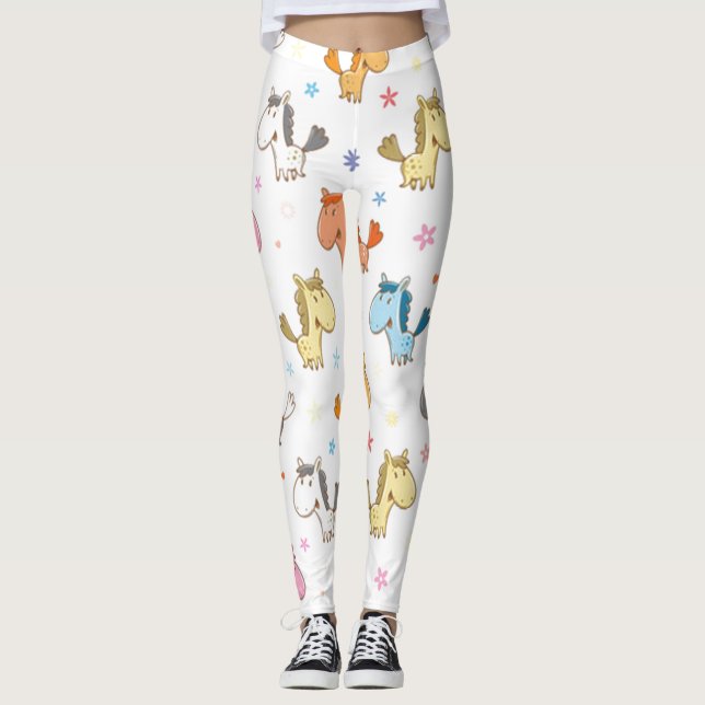 Leggings Chevaux Cartoon mignons (Devant)