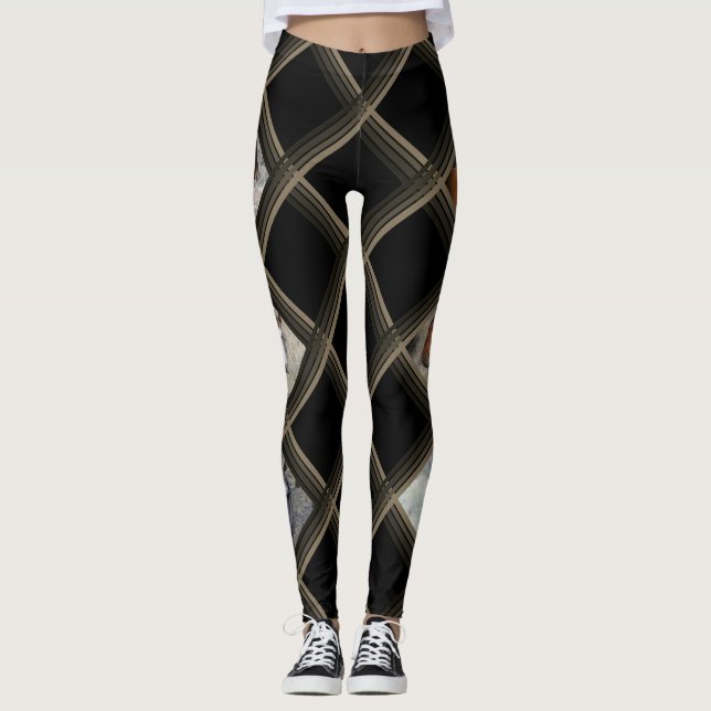 Leggings Chevaux de coeurs de plaid de lavabo de sable (Devant)