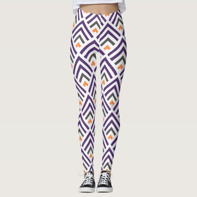 Leggings chevron géométrique moderne violet blanc (Devant)