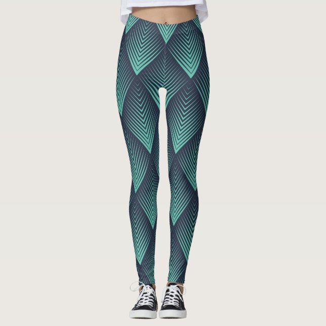 Leggings Chevron Op-Art bleu néon. (Devant)
