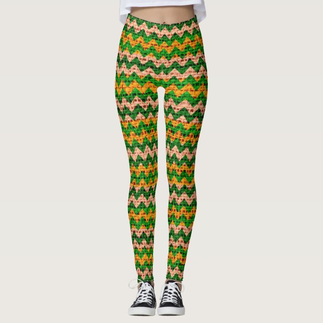 Leggings Chevron vert Tan Jaune Motif Burlap Look (Devant)