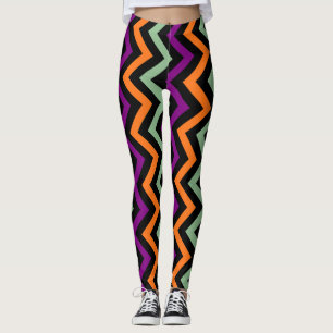 Leggings Chevron vertical citrouille, violet, vert et noir