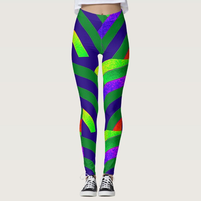 Leggings chevrons vert/bleu chic et moderne (Devant)