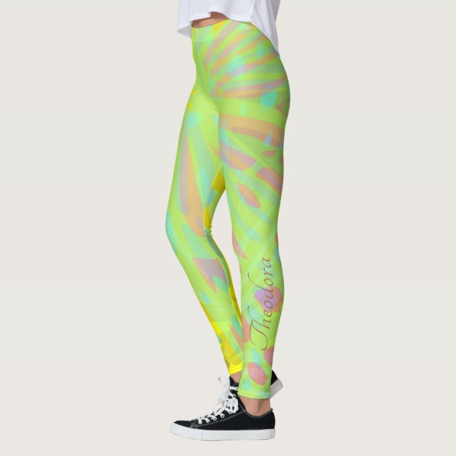 Leggings Chic Abstrait Papillon Or Violet Jaune (Gauche)