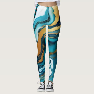 Leggings Chic Elegant bleu vert or Faux Marble