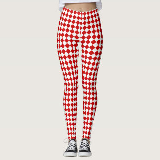 Leggings Chic Elegant Rouge Blanc Diamant Motif