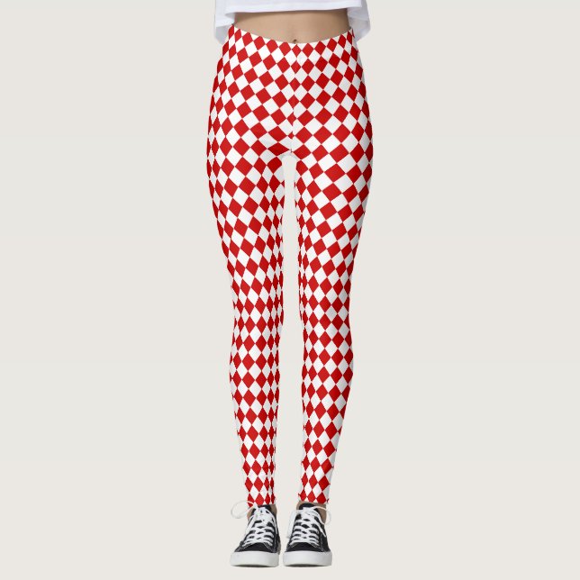 Leggings Chic Elegant Rouge Blanc Diamant Motif (Devant)