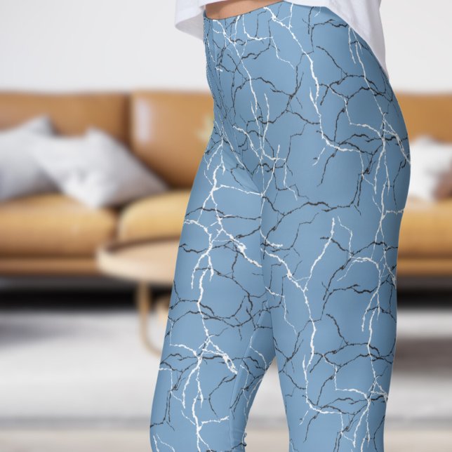 Leggings Chic Frost bleu et noir blanc Motif Fracture (Chic Frost Blue and Black White Fracture Pattern Leggings)