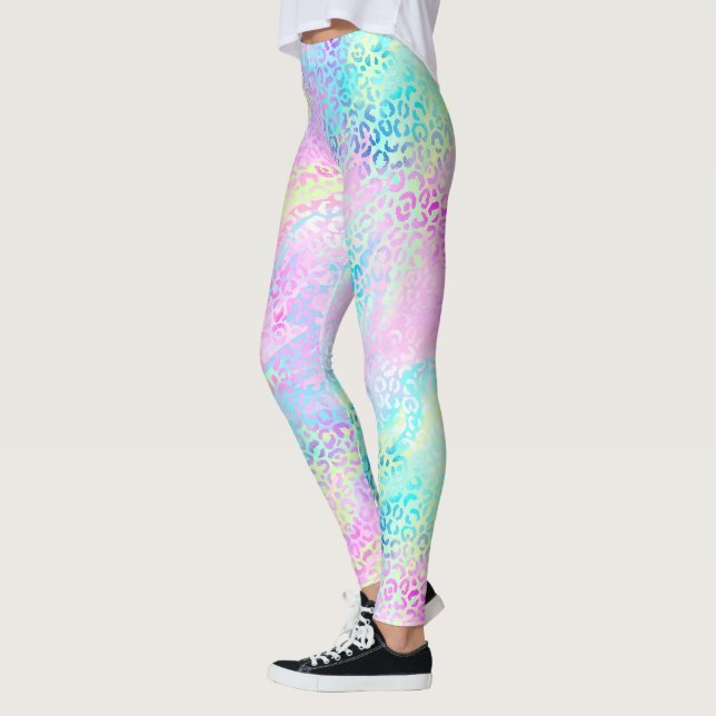 Leggings Chic Girly Rainbow Shimmer Empreinte de léopard (Gauche)
