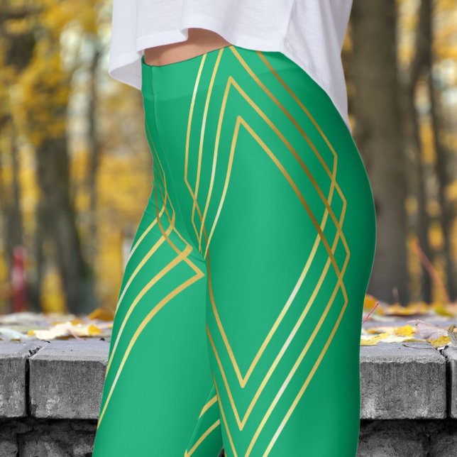 Leggings Chic Jade Green Diamonds Motif (Chic Diamonds on Jade Patterned Leggings)