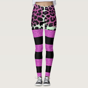 Leggings Chic Léopard rose et Parties scintillant rose noir