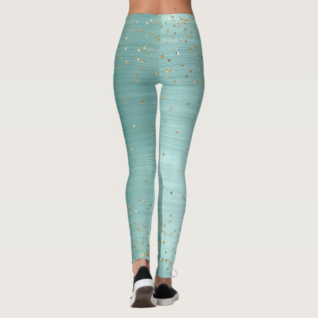Leggings Chic Mint Glam Gold Sparkle Confetti Personnalisé (Dos)