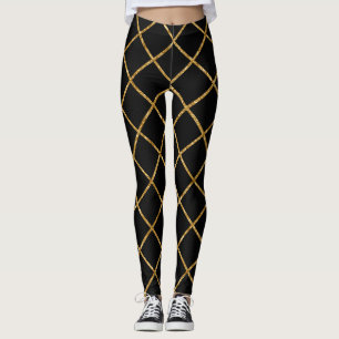 Leggings Chic Motif noir et or diamant