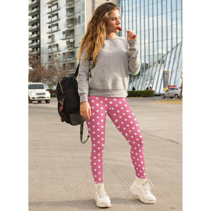 Leggings Chic Retro Mode rose blanc Pois Motif