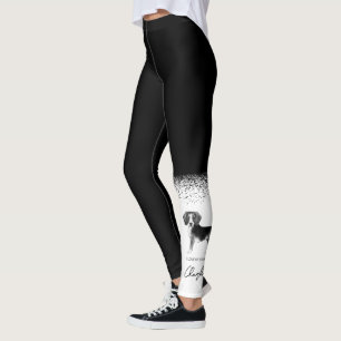 Leggings Chien Beagle Mignon En Noir Et Blanc Et Texte Pers