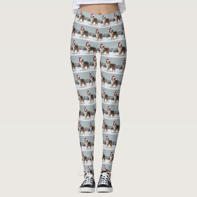 Leggings Chien berger australien en Noël de neige (Devant)