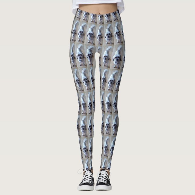 Leggings Chien blanc maltais Carrelé Photo mignonne (Devant)