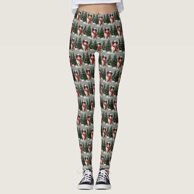 Leggings Chien chinois japonais à Noël de neige (Devant)