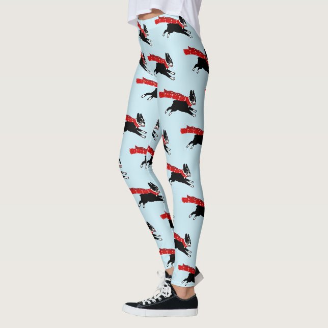 Leggings Chien de Boston Terrier à l'écharpe rouge (Gauche)