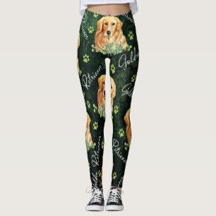 Leggings Chien de golden retriever, feuille d'eucalyptus,