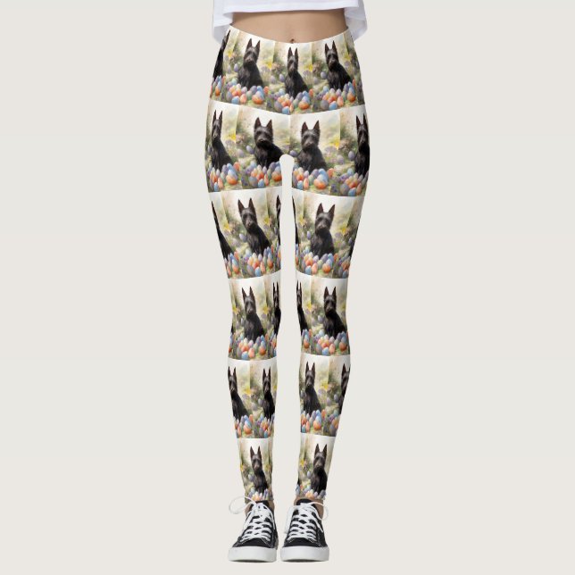 Leggings Chien de Terrier écossais avec oeufs de Pâques vac (Devant)