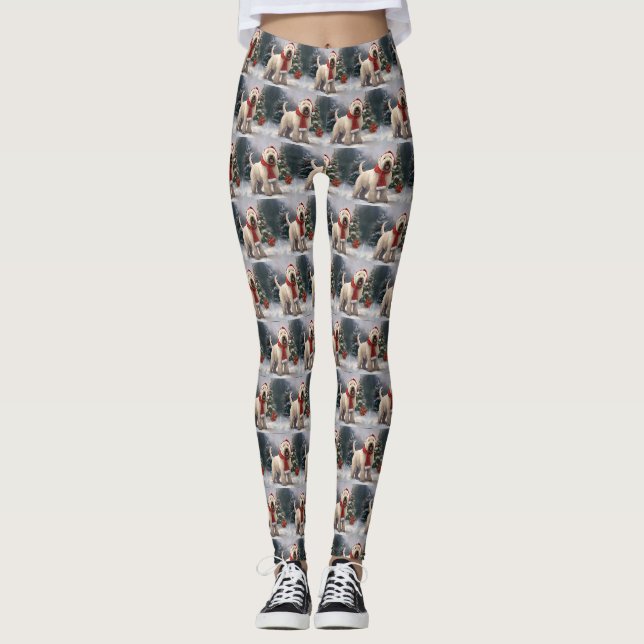 Leggings Chien de Terrier rouillé en Noël de neige (Devant)
