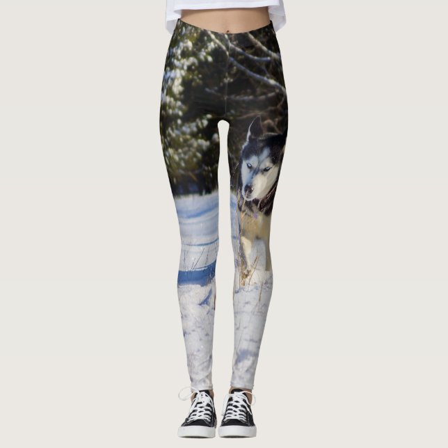 Leggings Chien de traîneau sibérien dans la neige (Devant)