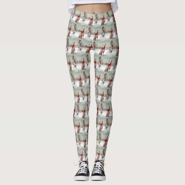 Leggings Chien du Staffordshire américain à Noël de neige (Devant)