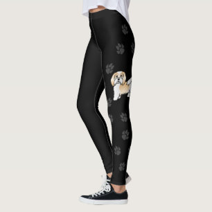 Leggings Chien Havanais Fauve Et Blanc Avec Des Empreintes