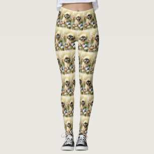 Leggings Chien Lhasa Apso avec vacances d'oeufs de Pâques