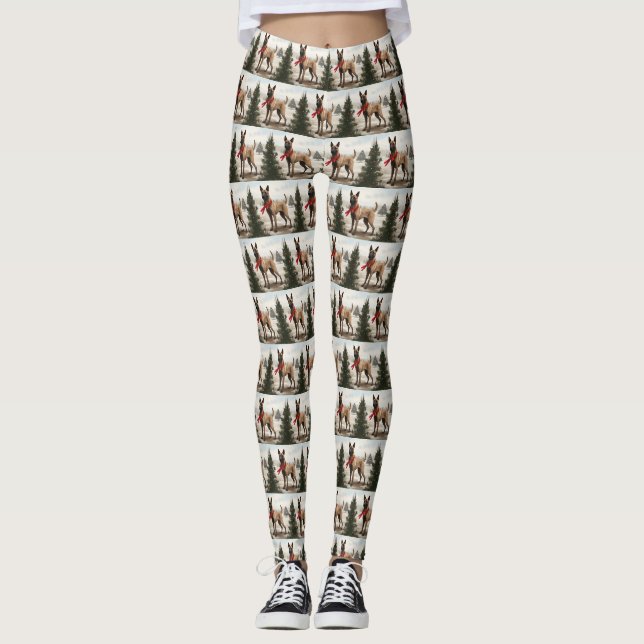 Leggings Chien malinois belge à Noël de neige (Devant)