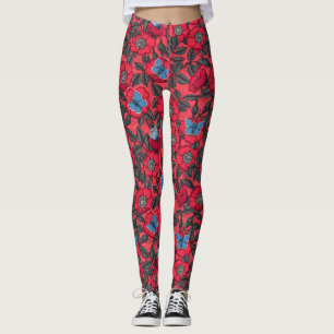 Leggings Chien rose et papillons en rouge et bleu