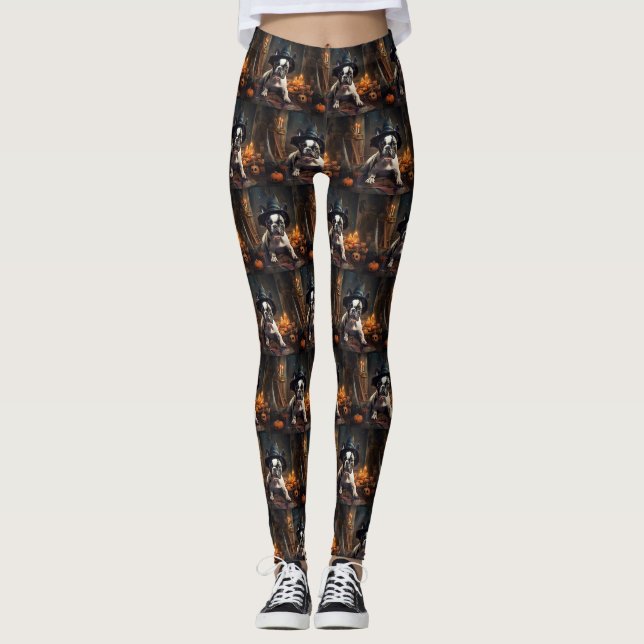 Leggings Chien-taureau Citrouille Halloween effrayant (Devant)