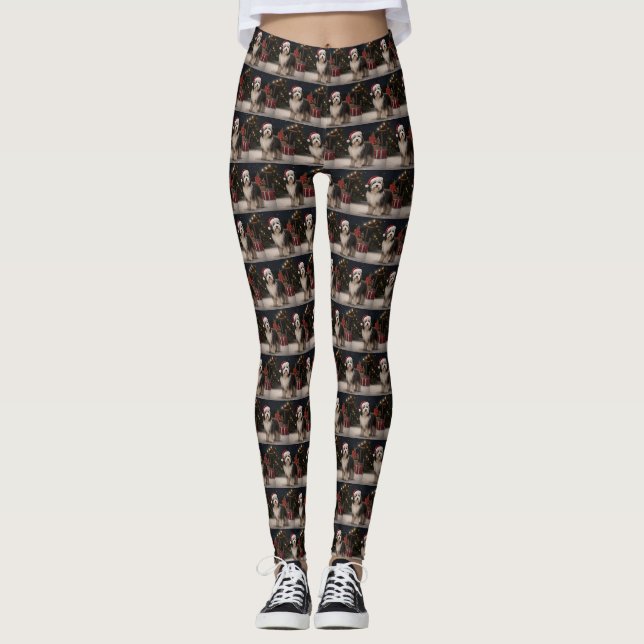 Leggings Chien tibétain de Terrier en Noël de neige (Devant)
